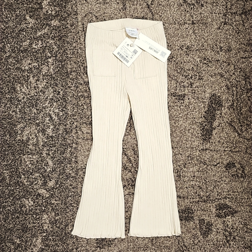 Zara Ribbed Beige Flare Leggings NWT Toddler Girls Baby Sz 2-3
